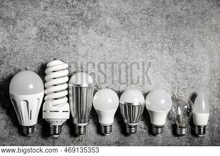 Different Electric Lamps With Different Technology - Diffirent Led, Luminescent And Incandescent Lam
