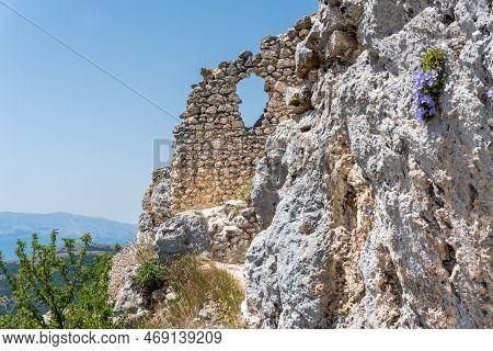 Calascio, Italy-august 9, 2021:particular Of The Ruins Of Rocca Calascio During A Sunny Day