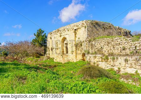View Of The Ruins Of The Crusader Hunin Fortress, In The Upper Galilee, Northern Israel