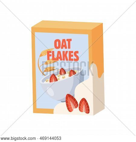 Box Of Oat Flakes For Breakfast Cartoon Illustration. Oat Flakes In Box. Food, Grain, Healthy Lifest