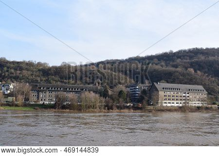 Muddy Big Moselle During The Flood At Niederfell