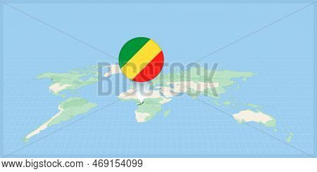 Location Of Congo On The World Map, Marked With Congo Flag Pin. Cartographic Vector Illustration.