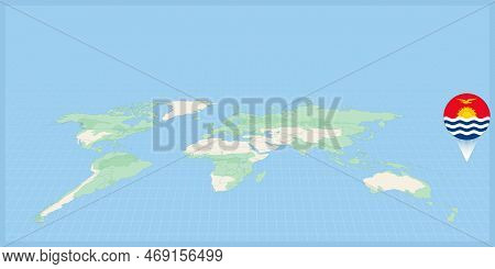 Location Of Kiribati On The World Map, Marked With Kiribati Flag Pin. Cartographic Vector Illustrati