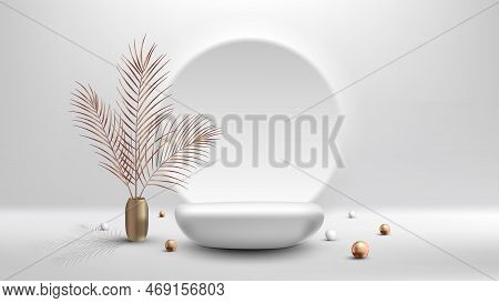 3d Realistic Luxury Style Empty White Stone Podium Pedestal Minimal Wall Scene Circle Backdrop Decor