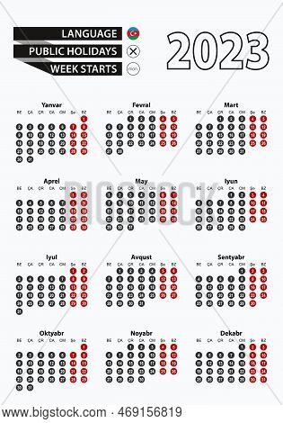 Vector Template Calendar 2023 With Number In Circles, Simple Azerbaijani Calendar For Year 2023. Vec