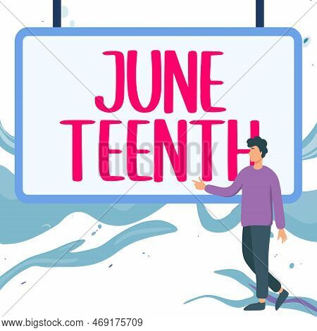 Writing Displaying Text June Teenth. Internet Concept Legal Holiday In The United States In Commemor