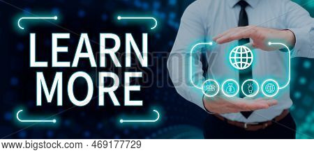 Text Caption Presenting Learn More. Business Showcase Deepen Knowledge Of The Thing You Want To Do O