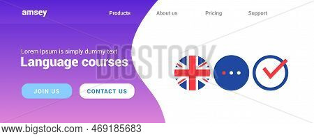 English Course Vector Banner Design Illustration. English School Concept Education People Digital We