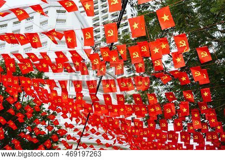 Vietnamese Flags And Communism Flags In Nha Trang Vietnam