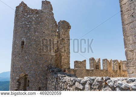 Calascio, Italy-august 9, 2021:particular Of The Ruins Of Rocca Calascio During A Sunny Day