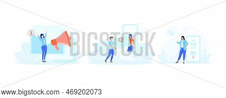 E-mail Marketing And Promotion Illustration. Characters Sending Advertising Mails And Promotional Of