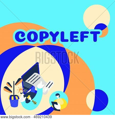 Sign Displaying Copyleft. Business Approach The Right To Freely Use, Modify, Copy, And Share Softwar