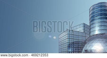 Modern Style Hi Rise Blue Glass Building Exterior With Blue Sky For Copy Space 3d Render For Future 
