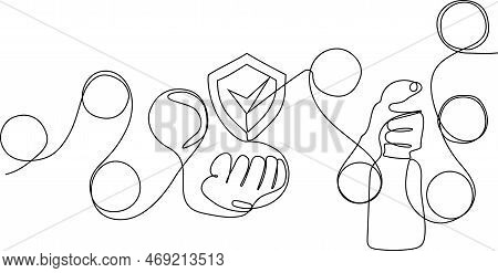 Continuous One Line Drawing Of Bottles For Liquid Laundry Detergent, Bleach, Fabric Softener, Dishwa