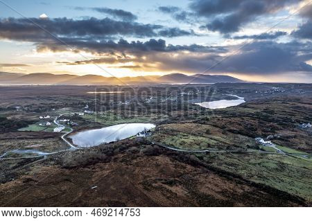 Aerial View Sunset At Lough Fad In County Donegal - Ireland.