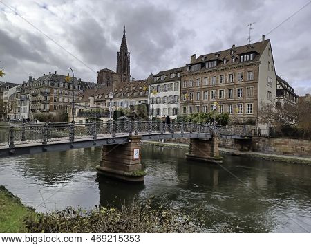 Strasbourg, France - January 5, 2023: Footbridge Of The Abreuvoir
