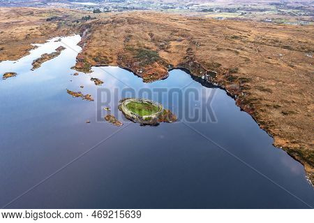 Aerial View Of Lough Doon Between Portnoo And Ardara Which Is Famous For The Medieval Fort - County 