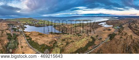 Aerial View Of Lough Doon Between Portnoo And Ardara Which Is Famous For The Medieval Fort - County 