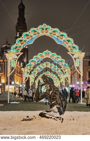 Kazan, Russia - January 1, 2013: Sculpture Of Su - Anasy, Character From Tukais Poem.festive Evening
