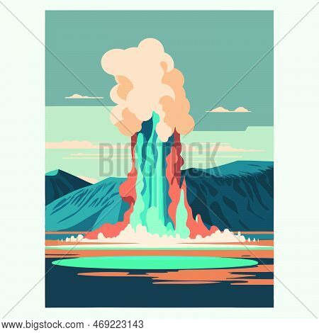 Illustration Geyser Type Thermal Spring Erupting Water Made To Illustrate World Water Day