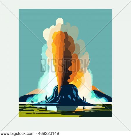 Illustration Geyser Type Thermal Spring Erupting Water Made To Illustrate World Water Day