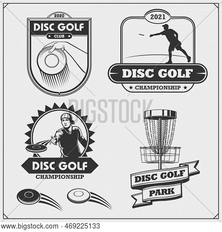 Disc Ball Badges, Labels And Design Elements. Sport Club Emblems. Print Design For T-shirt.