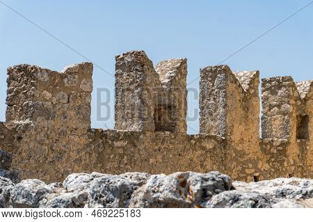 Calascio, Italy-august 9, 2021:particular Of The Ruins Of Rocca Calascio During A Sunny Day