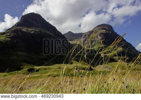 Scottish Landscape, Three Sisters Mountain Range In Highlands, Glencoe.