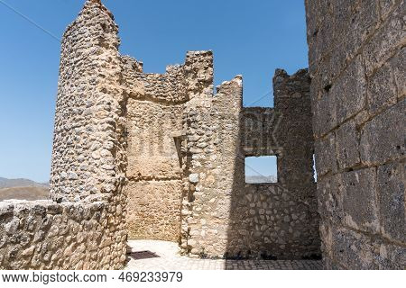 Calascio, Italy-august 9, 2021:particular Of The Ruins Of Rocca Calascio During A Sunny Day