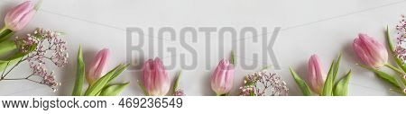 Tulips. Spring Background - Spring Composition Of Tulips. Copy Space