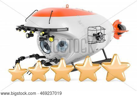 Bathyscaphe With Five Golden Stars. 3d Rendering Isolated On White Background