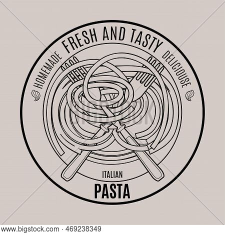 Italian Pasta Logo Design Template With Hand Drawn Sketch Of Traditional Product For Cafe And Restau