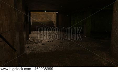 3d-illustration Of An Abondoned Postapocaliptic Subway Station