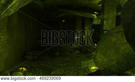 3d-illustration Of An Abondoned Postapocaliptic Subway Station