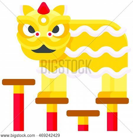 Lion Dance Dancing On Poles Icon, Lion Dance Related Vector Illustration