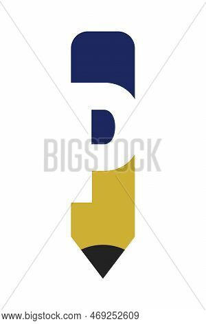 Letter P With Pencil Logo Icon Design Template Elements. Vector Graphic Illustration. Text P Negativ