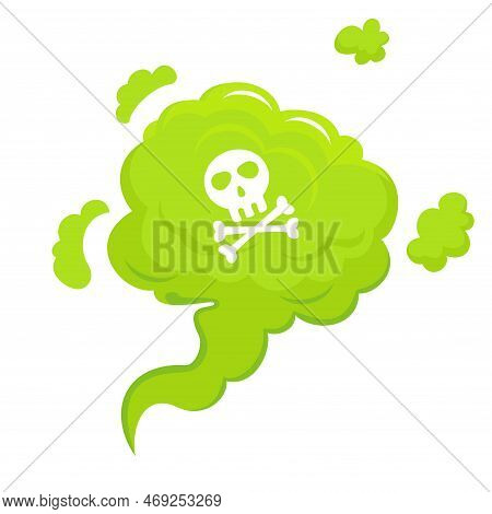 Green Gas With A Skull Icon. Smelling Green Cartoon Fart Cloud Vector Illustration With Cross Bone S
