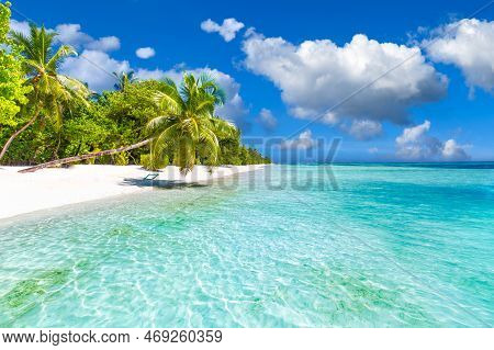 Best Tropical Beach Landscape. Fantastic Summer Coast, Vacation Destination, Palm Trees, White Sand,