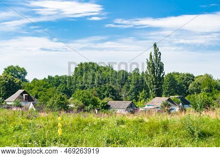 Beautiful Old Abandoned Building Farm House In Countryside On Natural Background