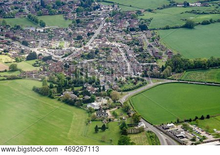 Aerial View Of The Clayhill Lane Roundabout In Old Windsor, Berkshire On A Spring Afternoon.  The Ro