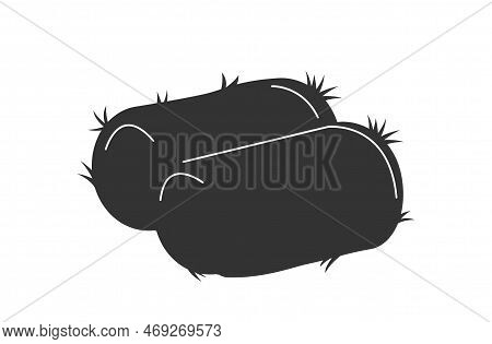 Icon With Hay. Dark Silhouette With Two Rolled Or Twisted Haystacks. Dry Straw In Hayloft. Design El