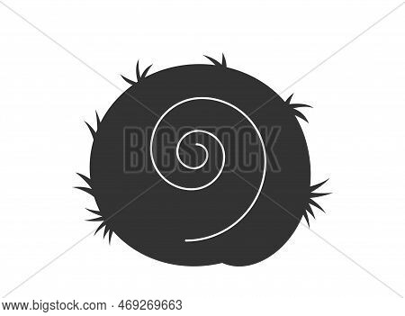 Icon With Hay. Dark Silhouette With Twisted Or Rolled Haystack. Bale Of Dry Grass Or Straw In Haylof