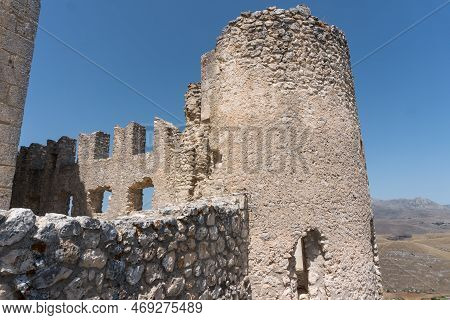 Calascio, Italy-august 9, 2021:particular Of The Ruins Of Rocca Calascio During A Sunny Day