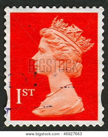 UK-cca 1990:A známka vytištěna ve Velké Británii ukazuje obraz Elizabeth II je konstituční panovník 16 
