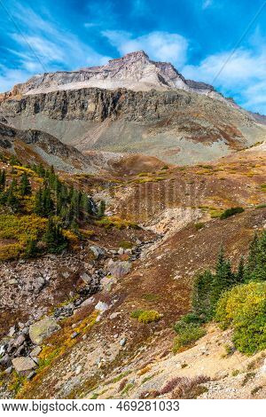 The Serene Landscape Of The Yankee Boy Basin Near Ouray, Colorado On A Sunny Late Summer Day.