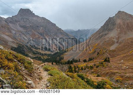 A Late Summer View Of A Hiking Trail Through The Beautiful Yankee Boy Basin Of Colorado Beneath Skie