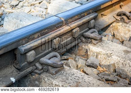 Picture Of A Fishplate Connector On A Railway Track Of Indian Railways System.