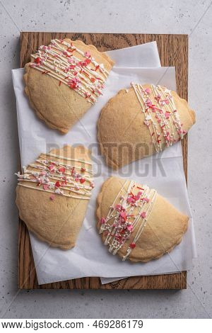 Homemade Pies Or Pastries With Cottage Cheese. Traditional Russian Pastry Sochnik.