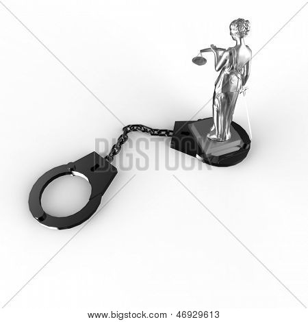 Estátua de Themis e algemas sobre fundo branco