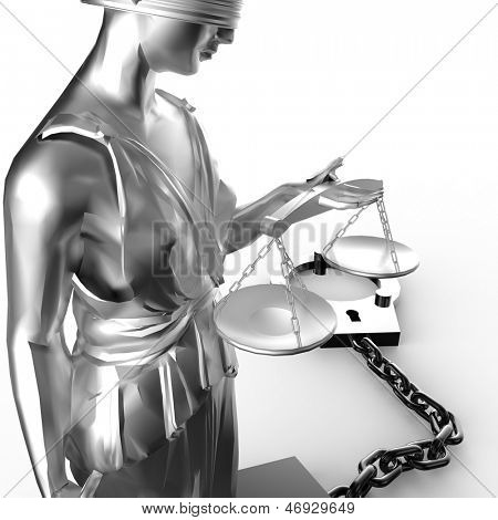 Estátua de Themis e algemas sobre fundo branco